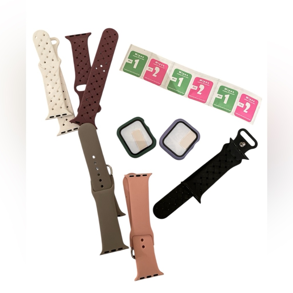 Versatile Silicone Apple Watch Case Set - Black, Brown, Cream, Tan and pink